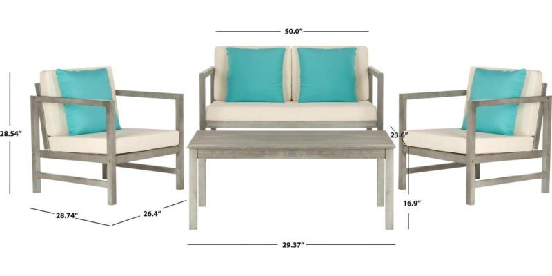 Safavieh Montez 4-Piece Eucalyptus Wood Outdoor Set in Gray/Beige - Image 3
