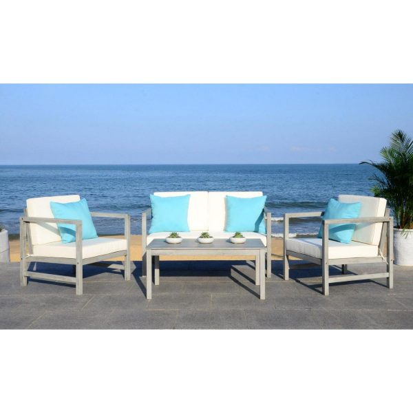 Safavieh Montez 4-Piece Eucalyptus Wood Outdoor Set in Gray/Beige