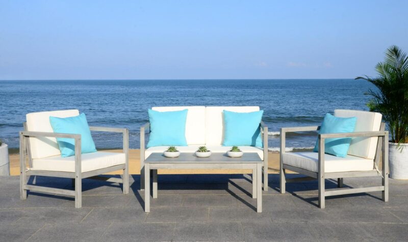Safavieh Montez 4-Piece Eucalyptus Wood Outdoor Set in Gray/Beige - Image 9