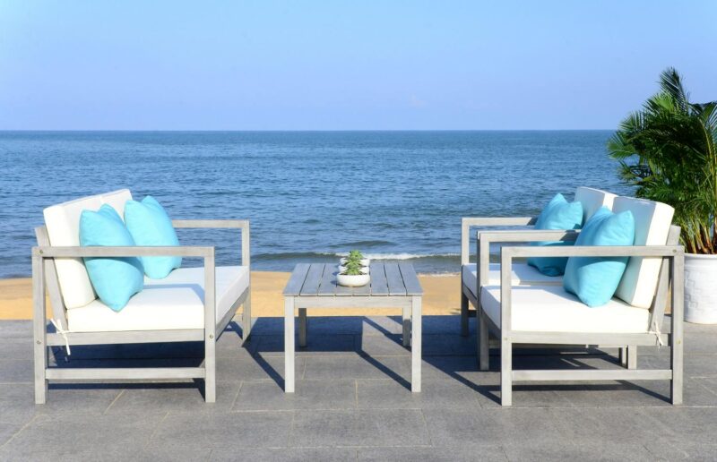 Safavieh Montez 4-Piece Eucalyptus Wood Outdoor Set in Gray/Beige - Image 2