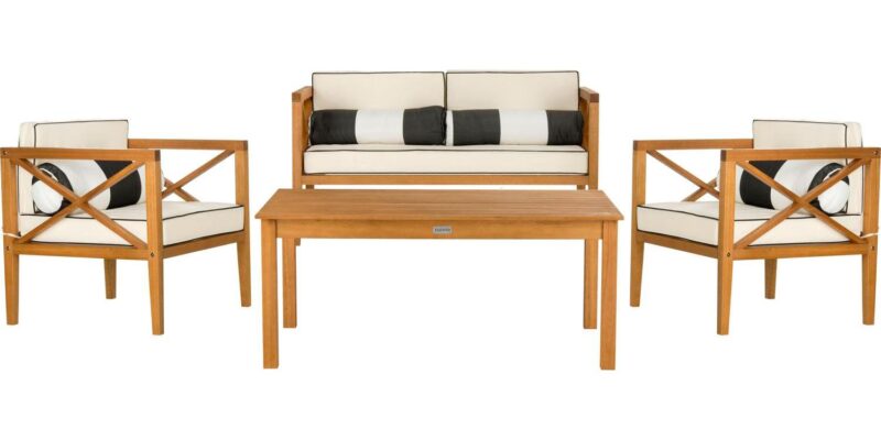 Safavieh Nunzio 4-Piece Eucalyptus Wood Outdoor Set in Teak Brown/Beige - Image 9