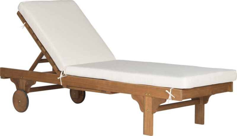 Safavieh Outdoor Newport Solid Wood Chaise Lounge Chair with Side Table and Cushion - 27.6  x 78.7  x 14.2 - Image 3