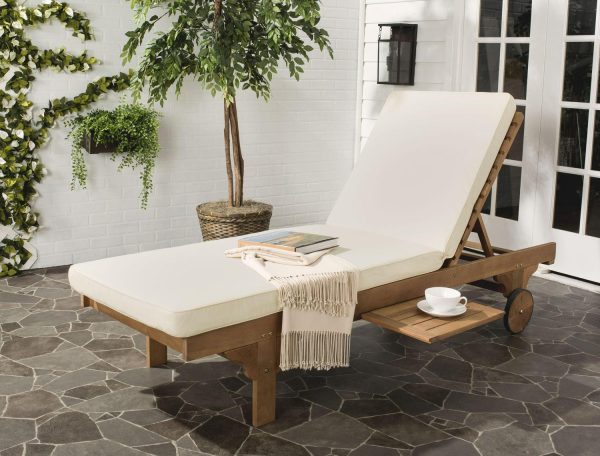 Safavieh Outdoor Newport Solid Wood Chaise Lounge Chair with Side Table and Cushion - 27.6  x 78.7  x 14.2