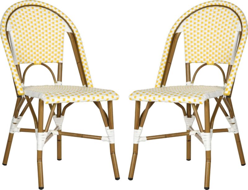 Safavieh Salcha Outdoor Bistro Side Chair, Set of 2 - Yellow/White - Image 2