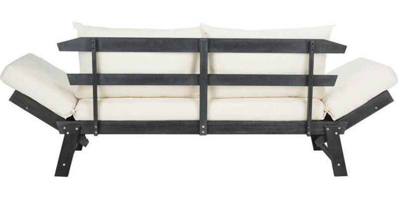 Safavieh Tandra Acacia Wood/Polyester Outdoor Daybed in Dark Slate Gray/Beige - Image 3