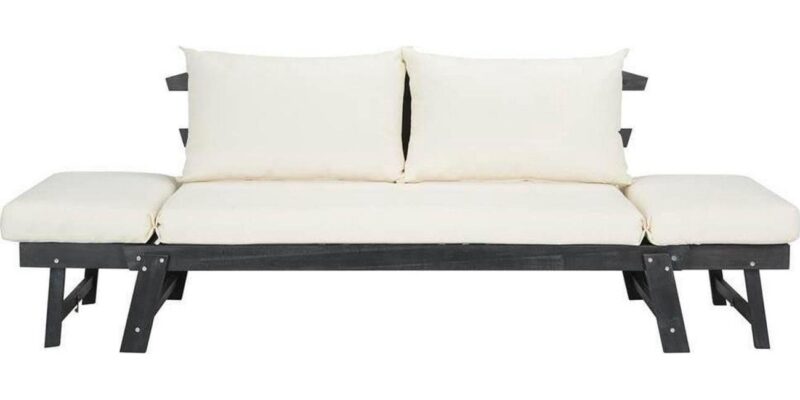 Safavieh Tandra Acacia Wood/Polyester Outdoor Daybed in Dark Slate Gray/Beige - Image 2