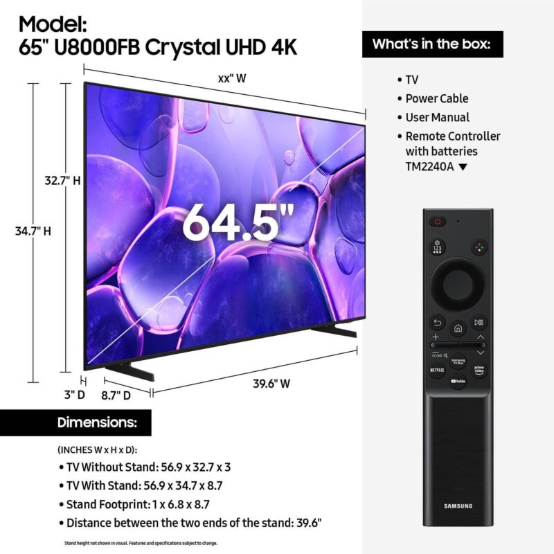 Samsung 65a Class Crystal UHD U8000FB 4K Smart TV 2025 - UN65U8000FBXZA - Image 5