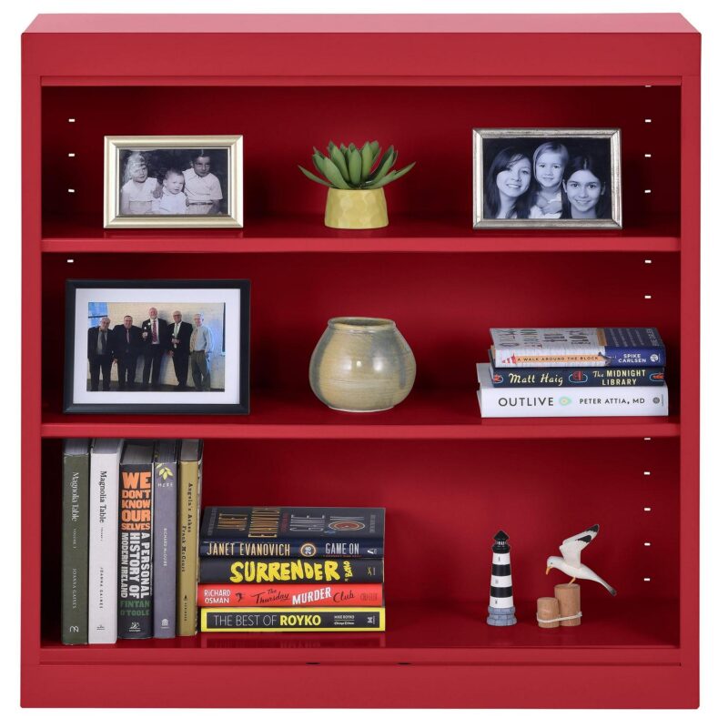 Sandusky Welded Steel Freestanding Bookcase Storage Cabinet, Red - Image 4