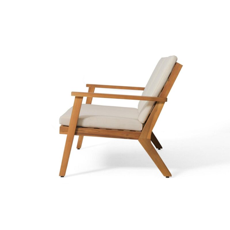 Sasha Acacia Wood Outdoor Loveseat and Coffee Table Set with Cushions, Brown Patina, Cream - Image 7