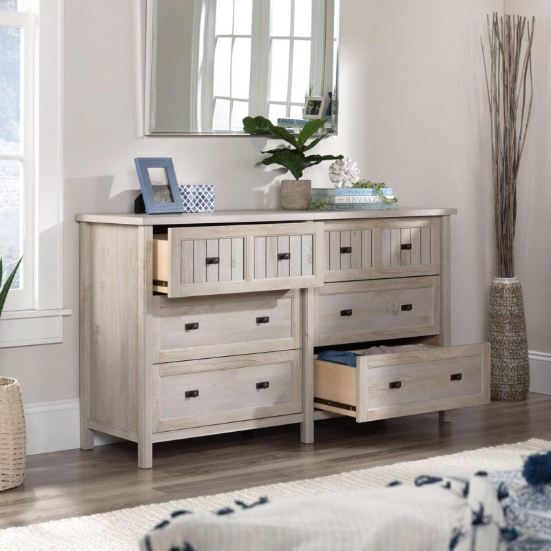 Sauder Costa 6 Drawer Dresser, Chalked Chestnut Finish - Image 2