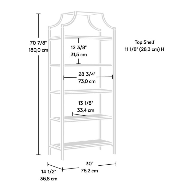 Sauder International Lux 5-Shelf Metal Frame Bookcase, Gold Satin/Faux Deco Stone Finish - Image 9