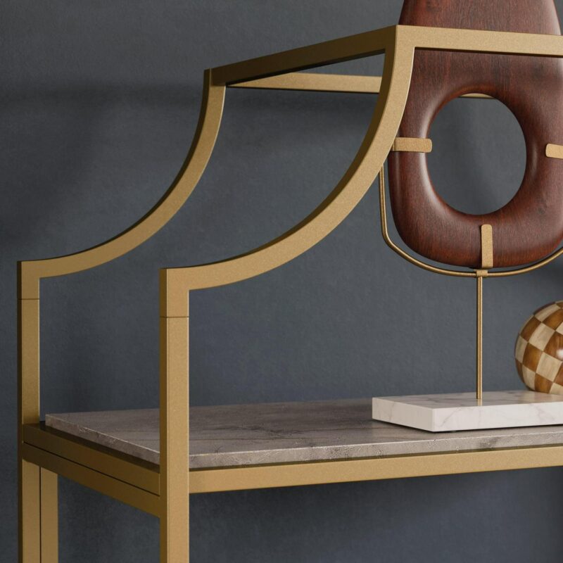 Sauder International Lux 5-Shelf Metal Frame Bookcase, Gold Satin/Faux Deco Stone Finish - Image 4