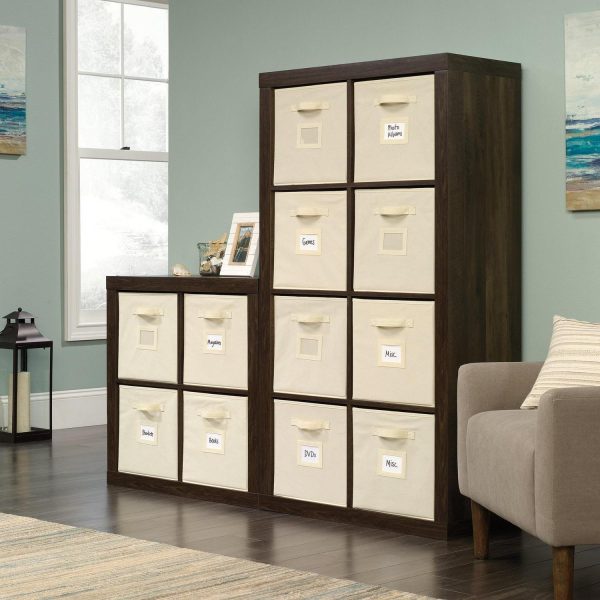 Sauder Stow-away Engineered Wood 8-Fabric Cube Storage in Smoked Oak