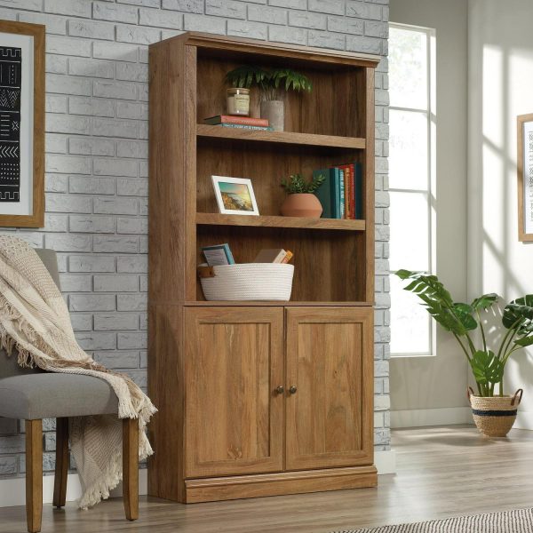 Sauder Transitional 3-Shelf 2-Door Bookcase, Sindoori Mango Finish