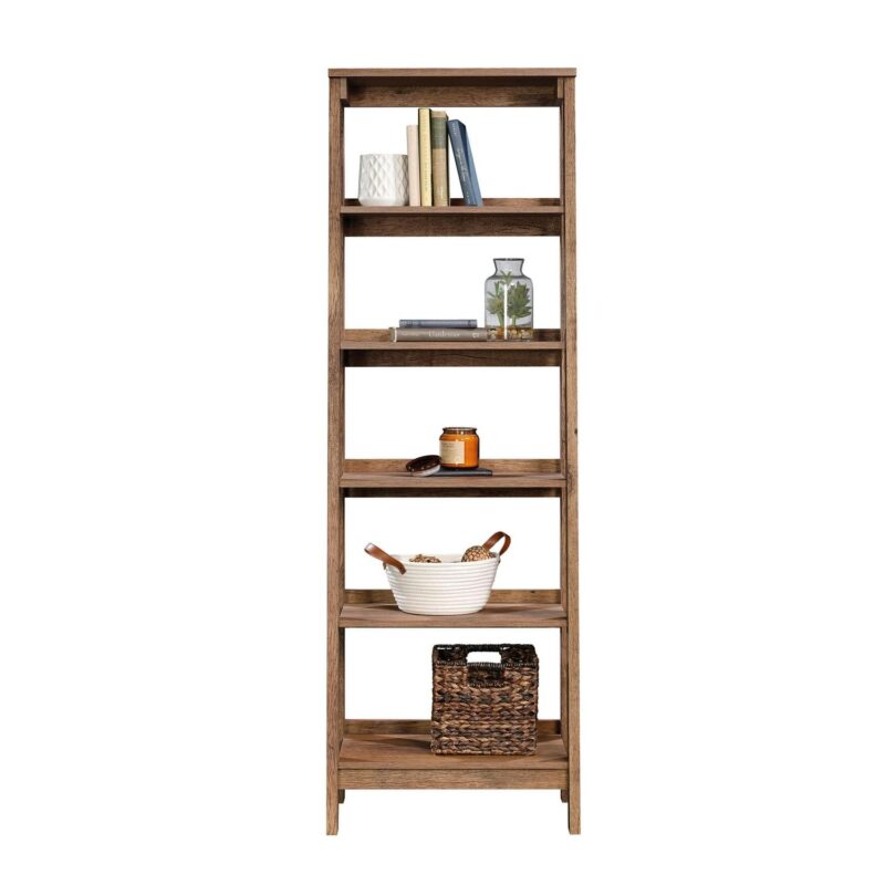 Sauder Trestle 5-Shelf Bookcase, Vintage Oak Finish - Image 9