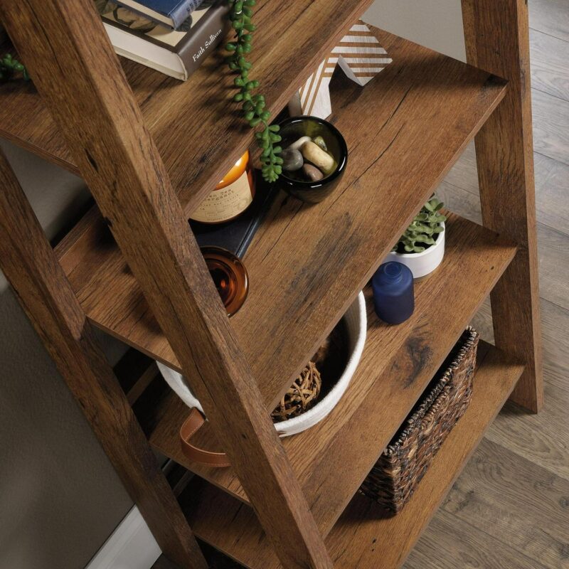 Sauder Trestle 5-Shelf Bookcase, Vintage Oak Finish - Image 5