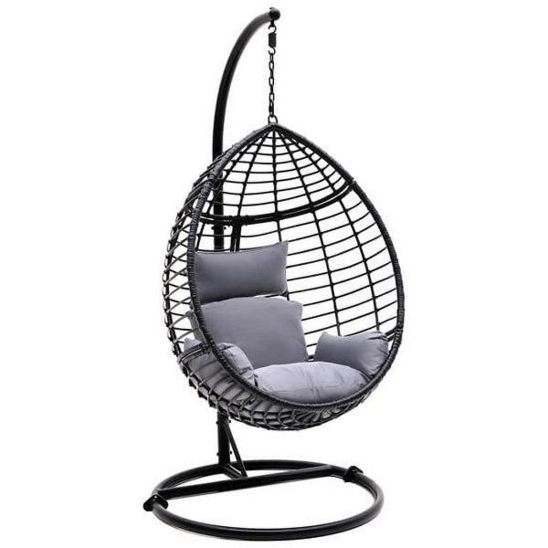 SereneLife Hanging Egg Indoor Outdoor Patio Wicker Rattan Lounge Chair with Stand SLGZ0EGG (Gray)