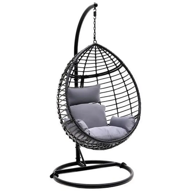SereneLife Hanging Egg Indoor Outdoor Patio Wicker Rattan Lounge Chair with Stand SLGZ0EGG (Gray)