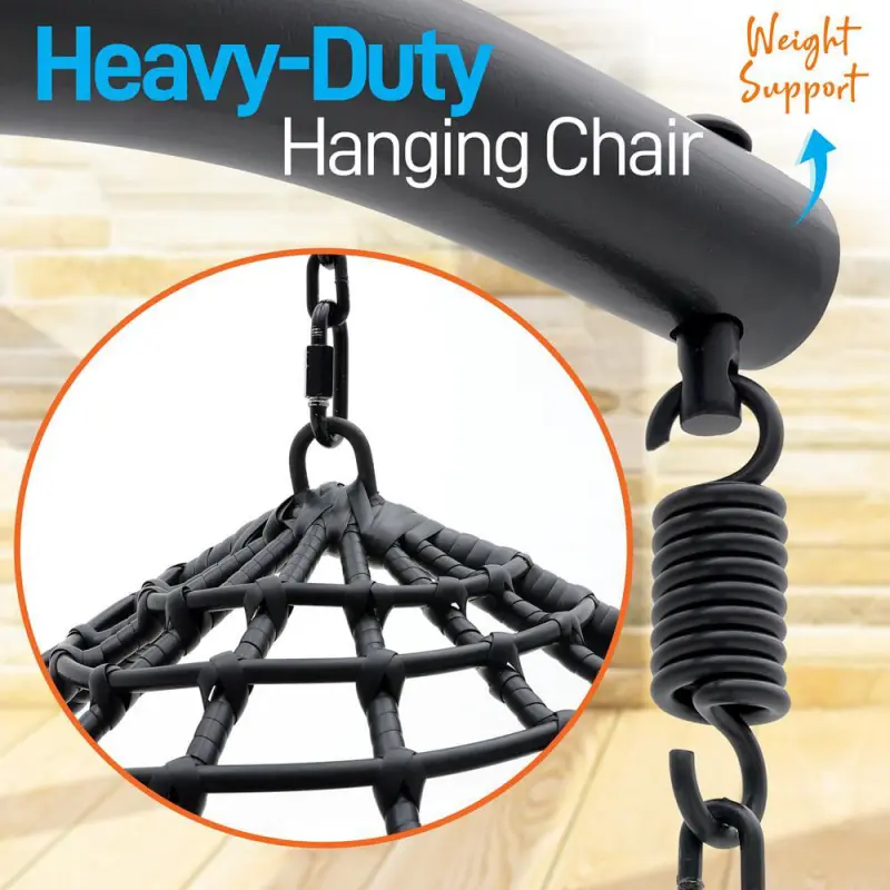 SereneLife Hanging Egg Indoor Outdoor Patio Wicker Rattan Lounge Chair with Stand SLGZ0EGG (Gray) - Image 4