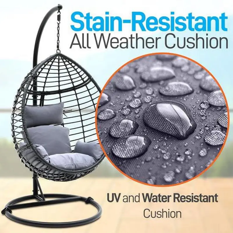 SereneLife Hanging Egg Indoor Outdoor Patio Wicker Rattan Lounge Chair with Stand SLGZ0EGG (Gray) - Image 3