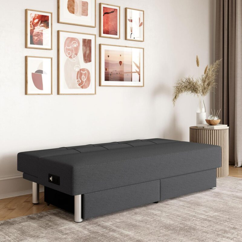Serta Windsor Futon with Storage and Power, Gray Fabric - Image 7