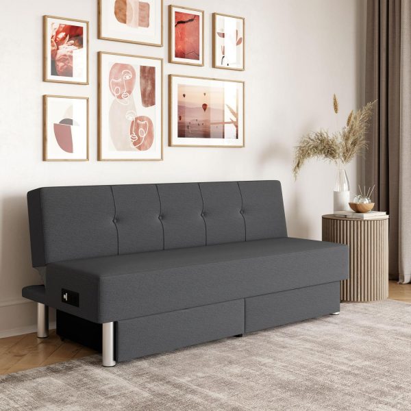 Serta Windsor Futon with Storage and Power, Gray Fabric
