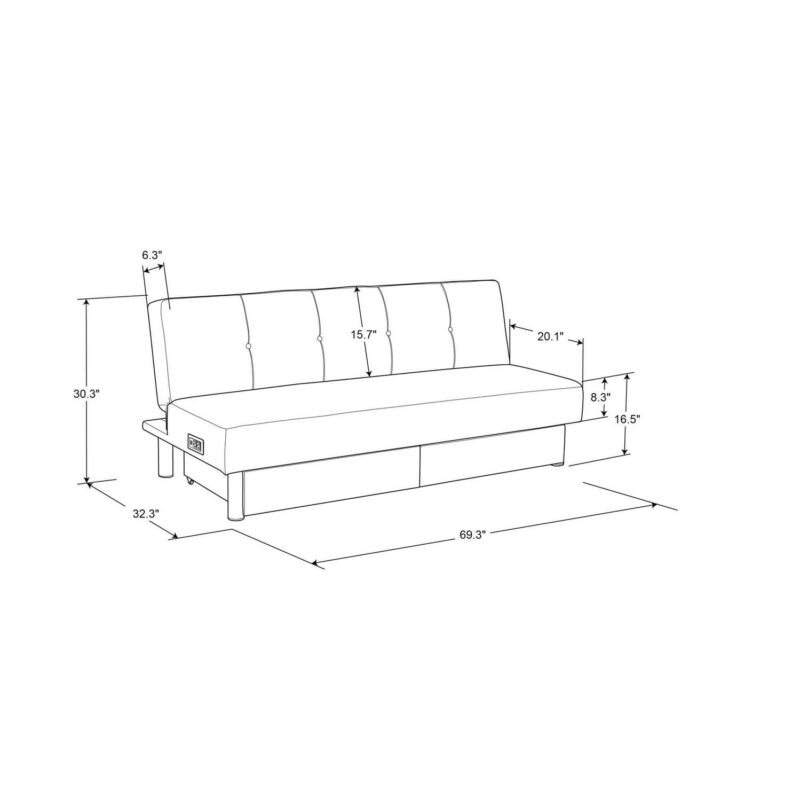 Serta Windsor Futon with Storage and Power, Gray Fabric - Image 15