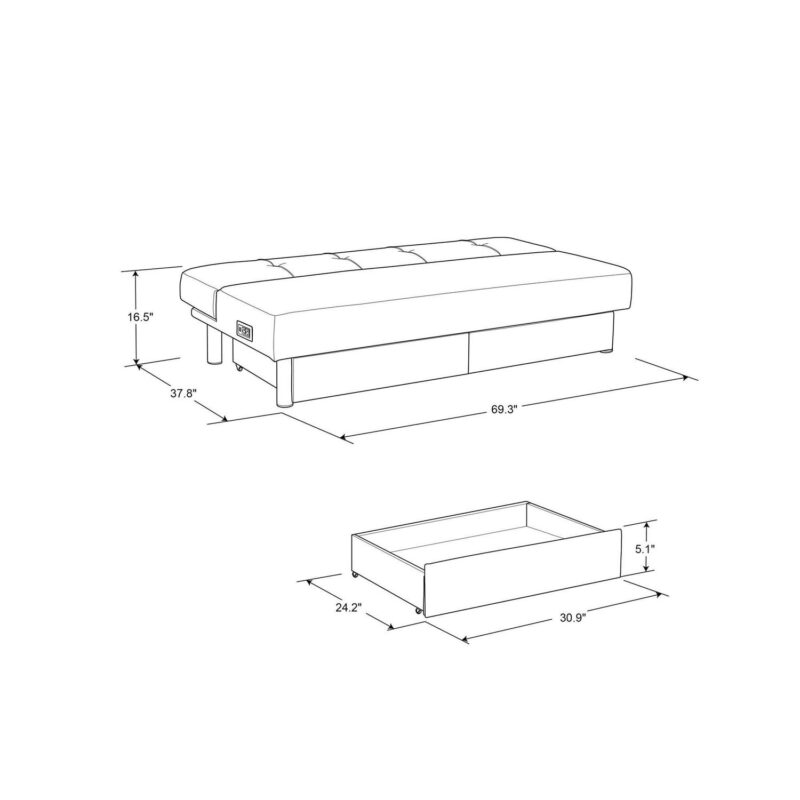 Serta Windsor Futon with Storage and Power, Gray Fabric - Image 16