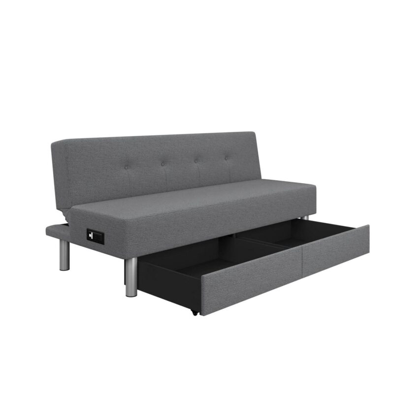 Serta Windsor Futon with Storage and Power, Gray Fabric - Image 5