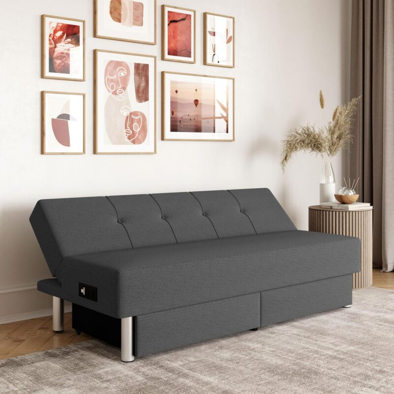 Serta Windsor Futon with Storage and Power, Gray Fabric - Image 4