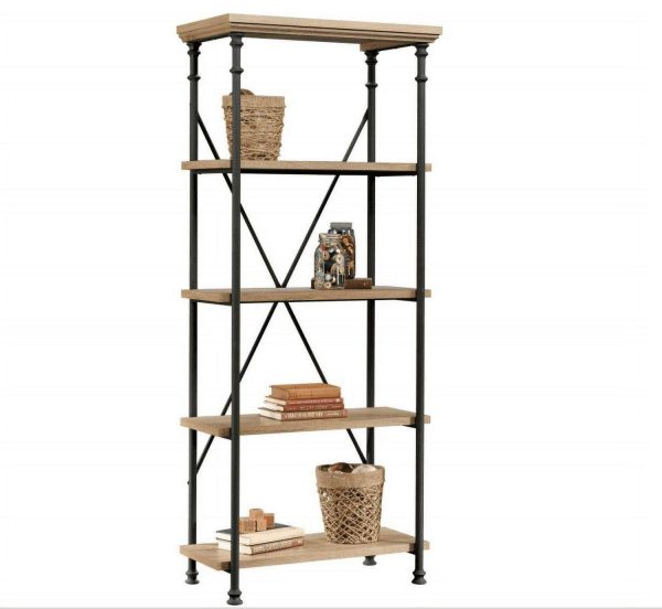 (Set of 2) Better Homes and Gardens River Crest 5-Shelf Bookcase, Rustic Oak Finish