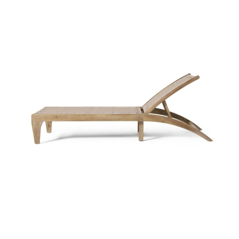 Shane Acacia Wood and Flat Wicker Outdoor Chaise Lounge, Light Brown and Light Multibrown - Image 9