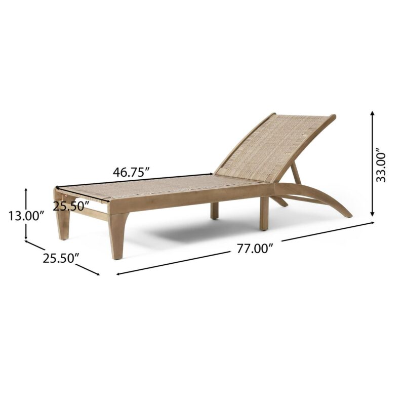 Shane Acacia Wood and Flat Wicker Outdoor Chaise Lounge, Light Brown and Light Multibrown - Image 3