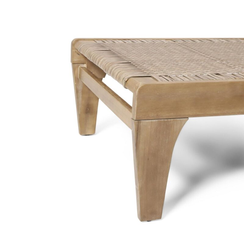 Shane Acacia Wood and Flat Wicker Outdoor Chaise Lounge, Light Brown and Light Multibrown - Image 7