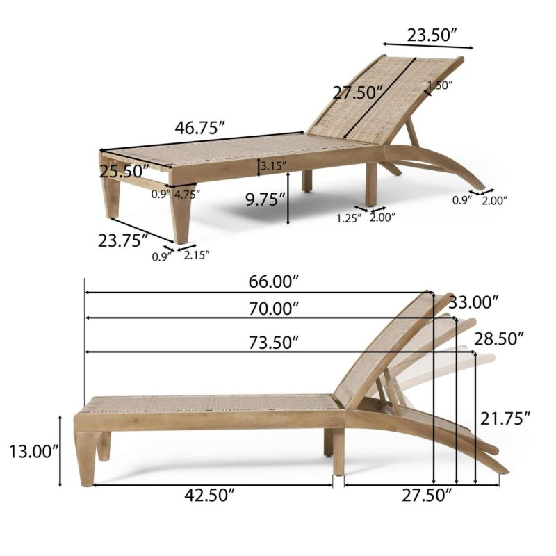 Shane Acacia Wood and Flat Wicker Outdoor Chaise Lounge, Light Brown and Light Multibrown - Image 4