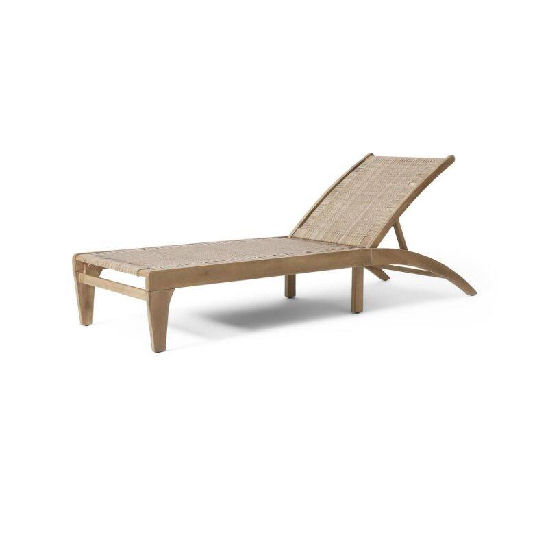 Shane Acacia Wood and Flat Wicker Outdoor Chaise Lounge, Light Brown and Light Multibrown - Image 2