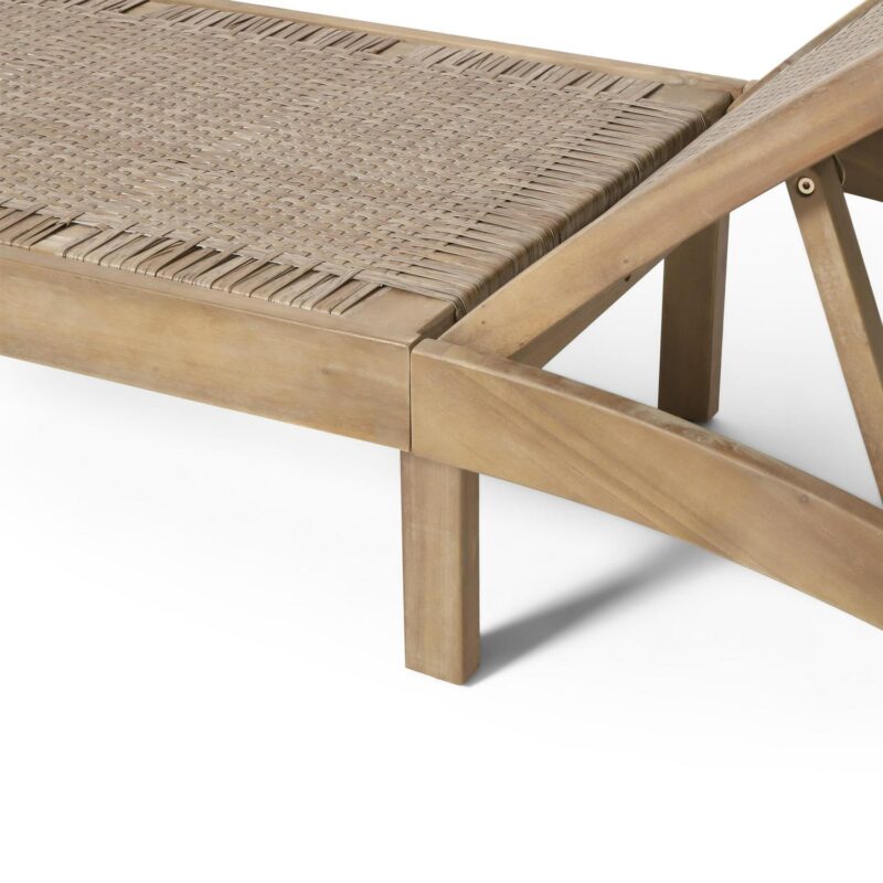 Shane Acacia Wood and Flat Wicker Outdoor Chaise Lounge, Light Brown and Light Multibrown - Image 8