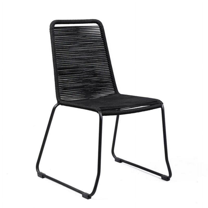 Shasta Outdoor Metal and Black Rope Stackable Dining Chair - Set of 2 - Image 2