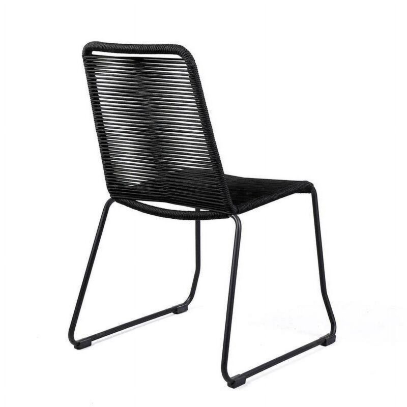 Shasta Outdoor Metal and Black Rope Stackable Dining Chair - Set of 2 - Image 4