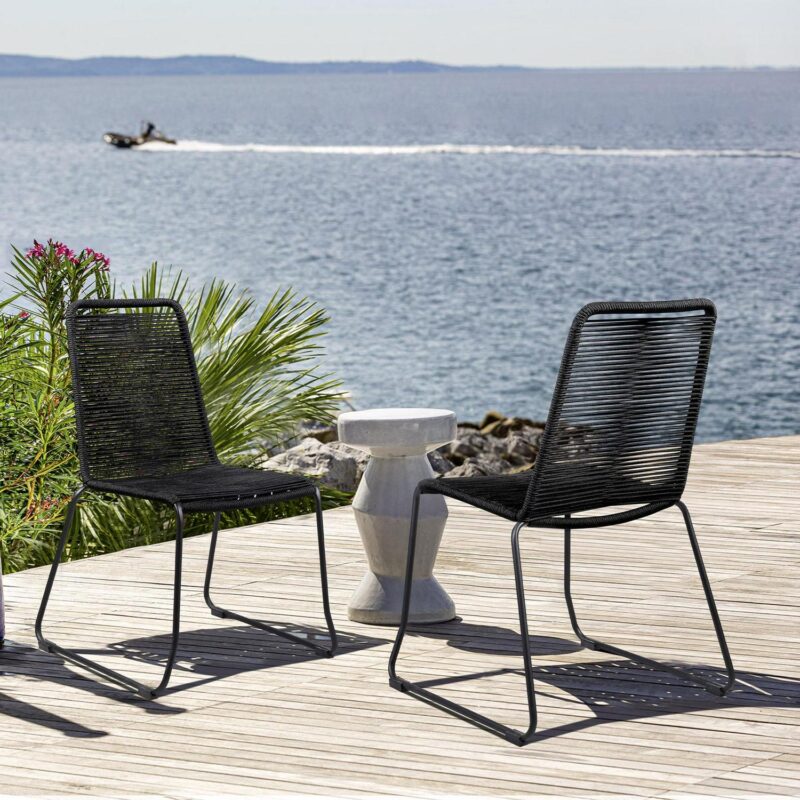 Shasta Outdoor Metal and Black Rope Stackable Dining Chair - Set of 2 - Image 12