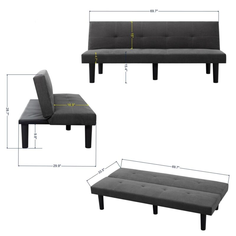 SofA! Cama FutA3n de Gamuza SintA(C)tica Moderno, SofA! Cama Convertible de 70  con 3 A ngulos de Respaldo Ajustables, SofA! FutA3n de Dos Plazas para Lugar PequeA+-o, Gris Oscuro - Image 4