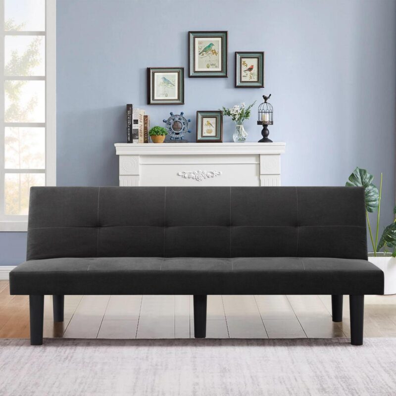 SofA! Cama FutA3n de Gamuza SintA(C)tica Moderno, SofA! Cama Convertible de 70  con 3 A ngulos de Respaldo Ajustables, SofA! FutA3n de Dos Plazas para Lugar PequeA+-o, Gris Oscuro