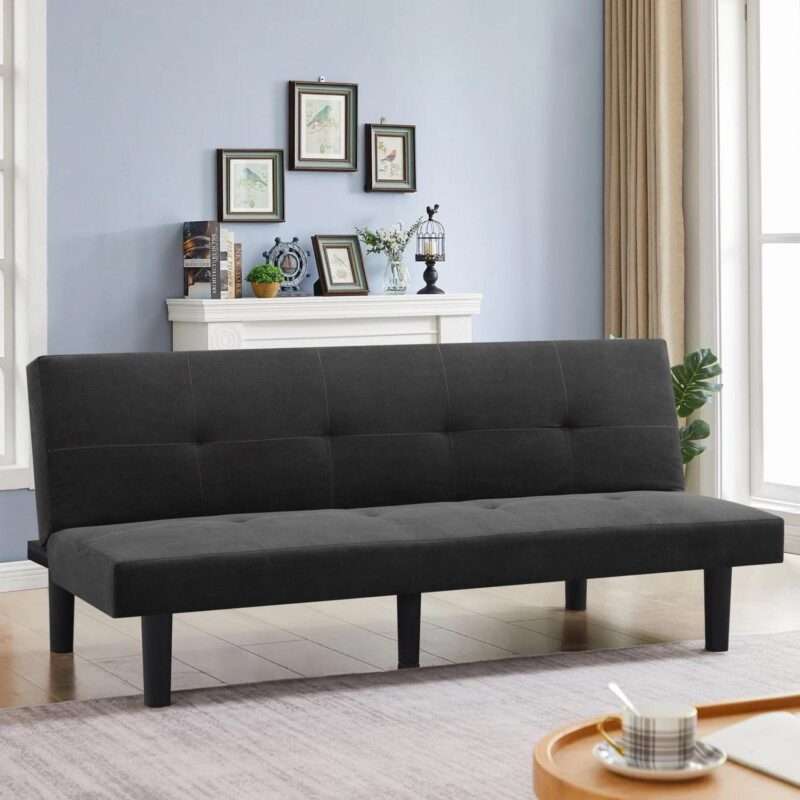 SofA! Cama FutA3n de Gamuza SintA(C)tica Moderno, SofA! Cama Convertible de 70  con 3 A ngulos de Respaldo Ajustables, SofA! FutA3n de Dos Plazas para Lugar PequeA+-o, Gris Oscuro - Image 5