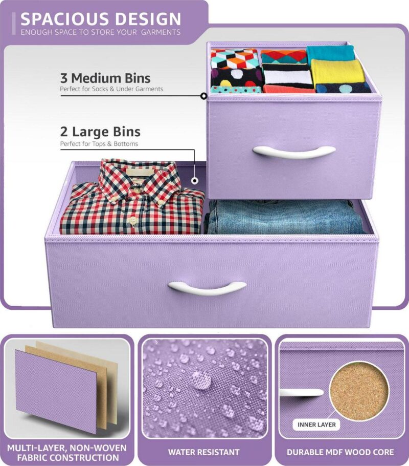 Sorbus 5-Drawer Dresser, Medium-Density Fibreboard - Image 5