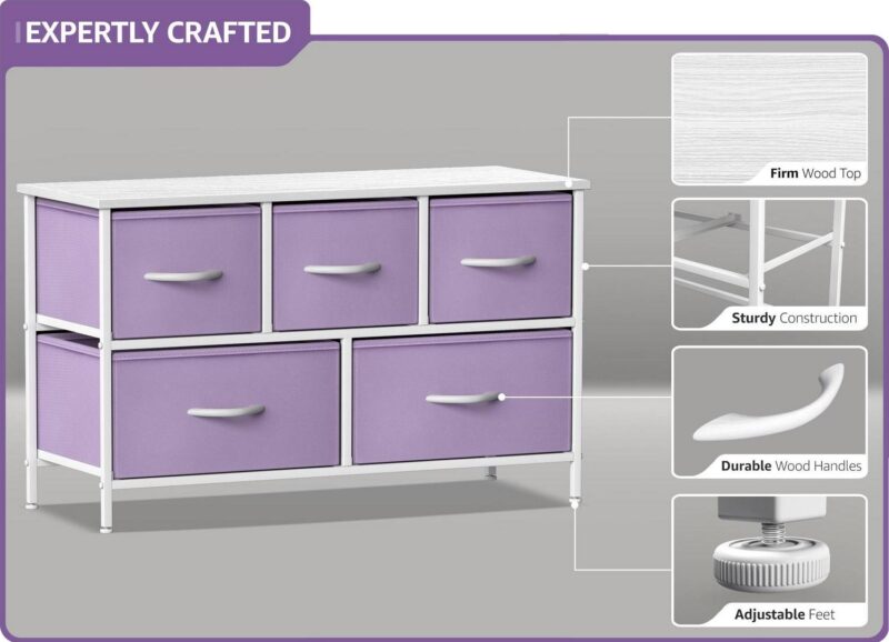 Sorbus 5-Drawer Dresser, Medium-Density Fibreboard - Image 3