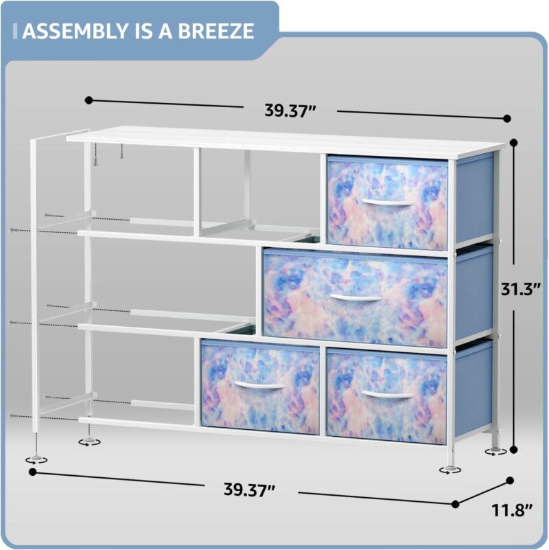 Sorbus Dresser with 8 Fabric Bins Drawers - Kids Furniture Storage Chest for Clothing Toys Organization, Bedroom, Closet (Tie-Dye Blue) - Image 3