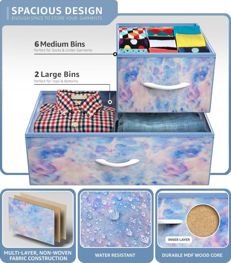 Sorbus Dresser with 8 Fabric Bins Drawers - Kids Furniture Storage Chest for Clothing Toys Organization, Bedroom, Closet (Tie-Dye Blue) - Image 5