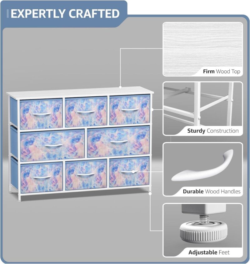 Sorbus Dresser with 8 Fabric Bins Drawers - Kids Furniture Storage Chest for Clothing Toys Organization, Bedroom, Closet (Tie-Dye Blue) - Image 4