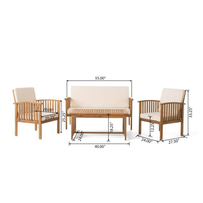 Sparks 4-piece Outdoor Acacia Sofa Set, Brown - Image 3