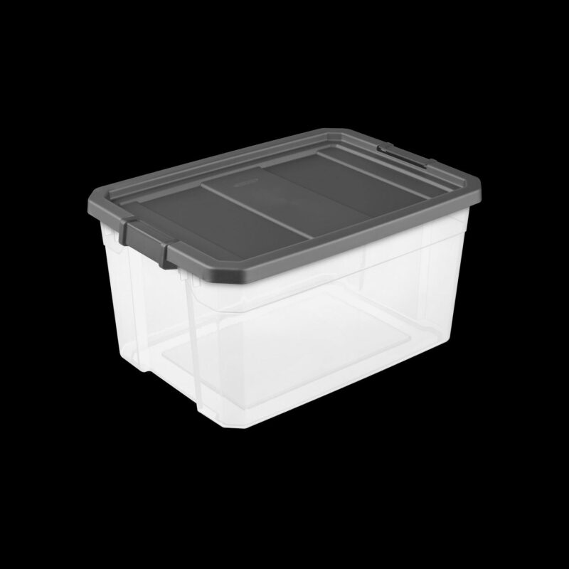 Sterilite 76 Quart Stacker Box, Durable Clear Plastic Bin with Lid, Dark Gray, 6 Pack